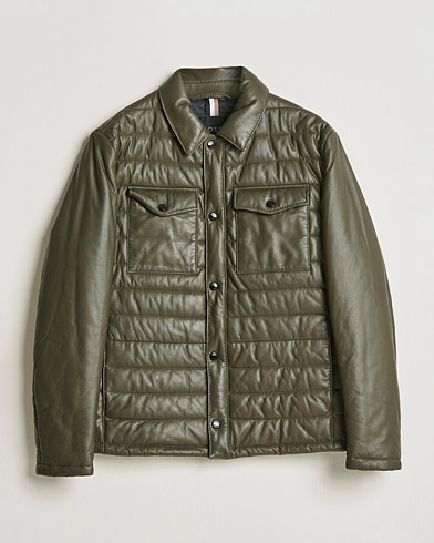 Herre | Skinnjakker | BOSS | Milted Padded Leather Jacket Open Green