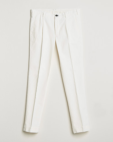 Herre | Slowear | Incotex | Pleated Luxury Moleskine Trousers Off White