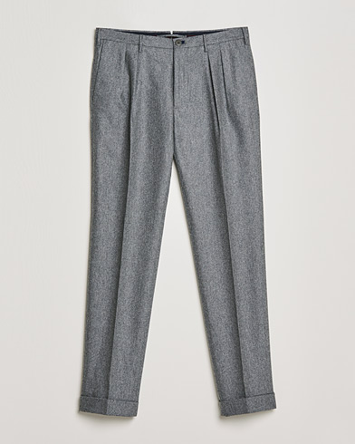 Herre | Italian Department | Incotex | Pleated Flannel Trousers Grey Melange