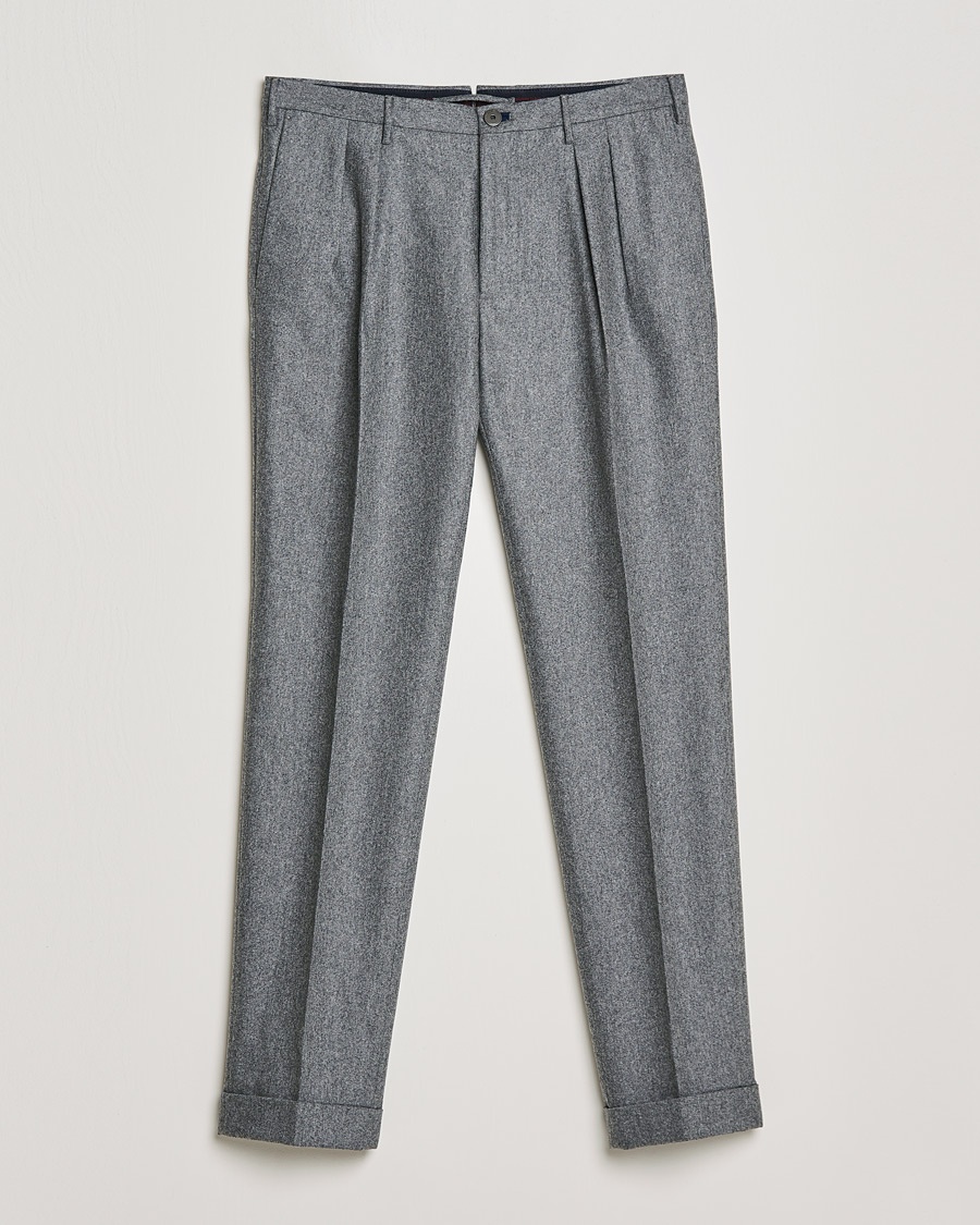 Herre | | Incotex | Pleated Flannel Trousers Grey Melange