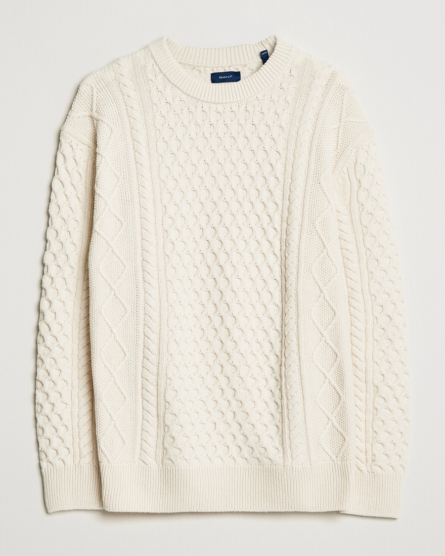 Herre | | GANT | Aran Structured Knitted Sweater Cream
