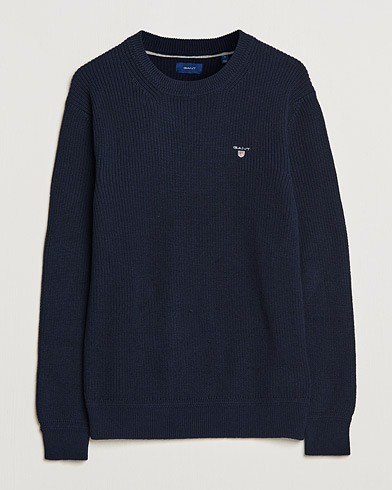 Herre | Strikkede gensere | GANT | Cotton/Wool Ribbed Sweater Evening Blue