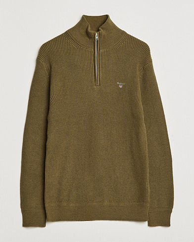 Herre |  | GANT | Cotton/Wool Ribbed Half Zip Sweater Army Green