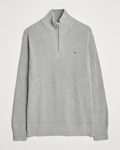 Herre | Gensere | GANT | Cotton/Wool Ribbed Half Zip Sweater Grey Melange