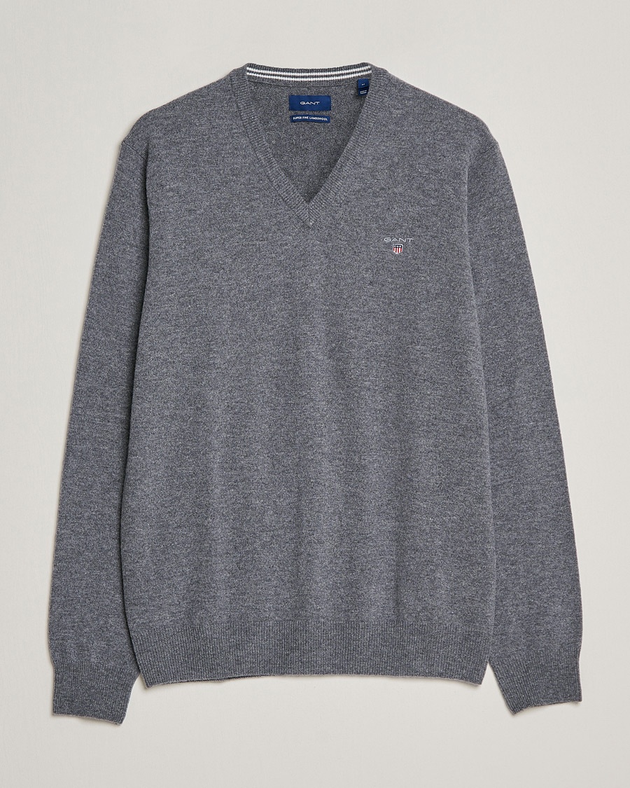 Herre | | GANT | Lambswool V-Neck Pullover Dark Grey Melange