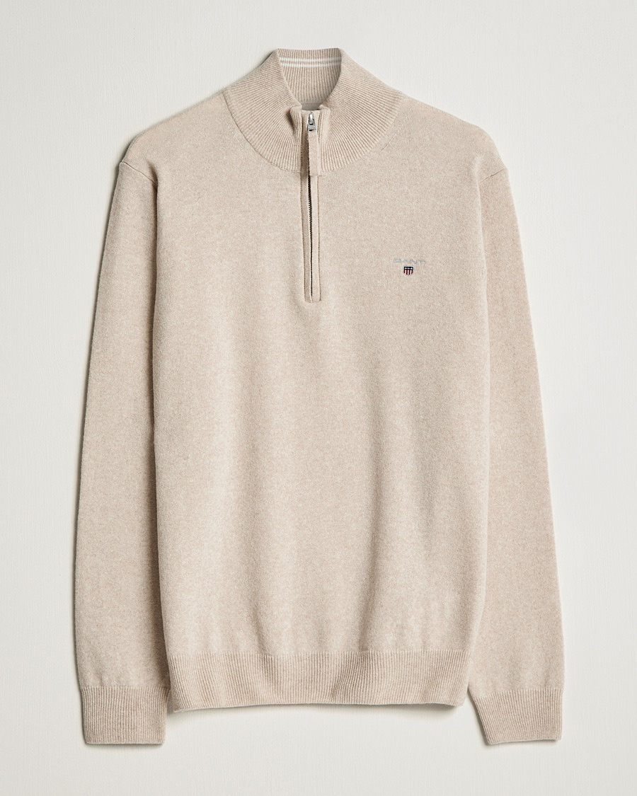 Herre | GANT | GANT | Lambswool Half Zip Dark Sand Melange