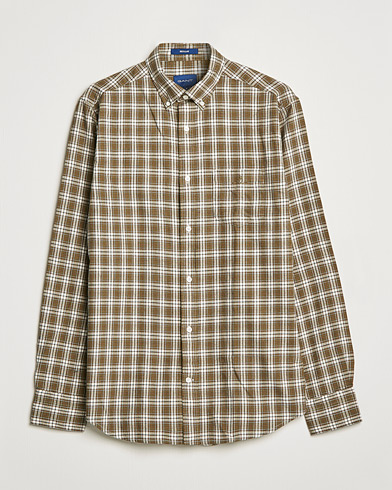 Herre | Flanellskjorter | GANT | Regular Fit Flannel Checked Shirt Army Green
