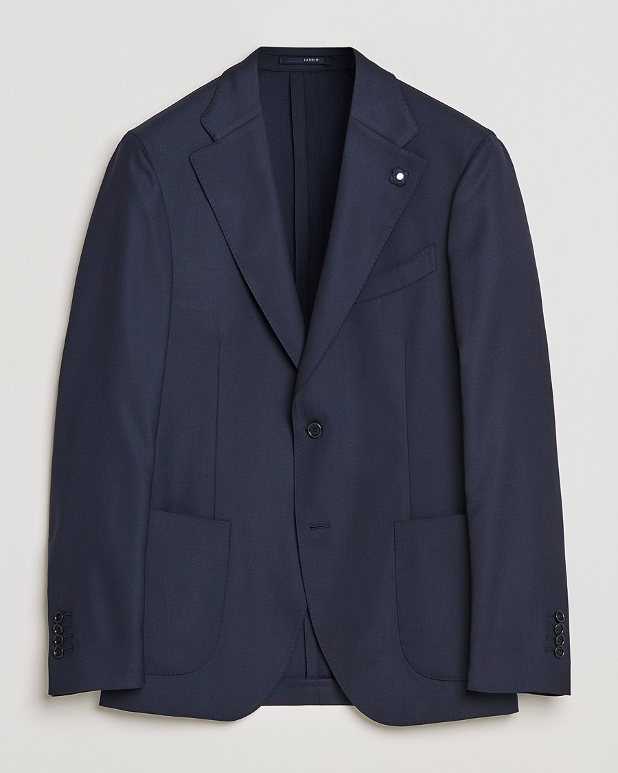 Lardini Patch Pocket Wool Blazer Navy