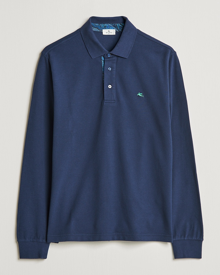 Herre | | Etro | Long Sleeve Contrast Paisley Polo Navy