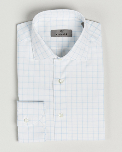 Herre | Business & Beyond | Canali | Slim Fit Cut Away Shirt Blue Check