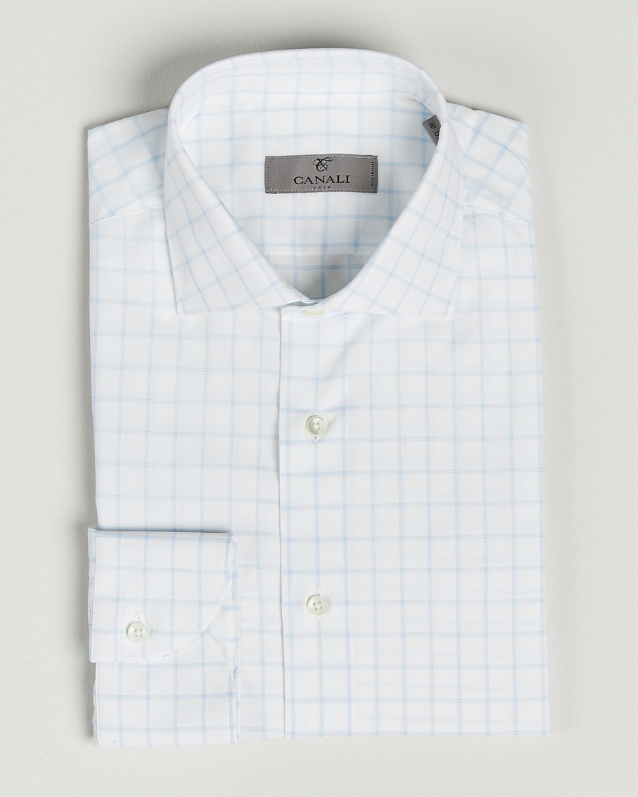 Herre | | Canali | Slim Fit Cut Away Shirt Blue Check