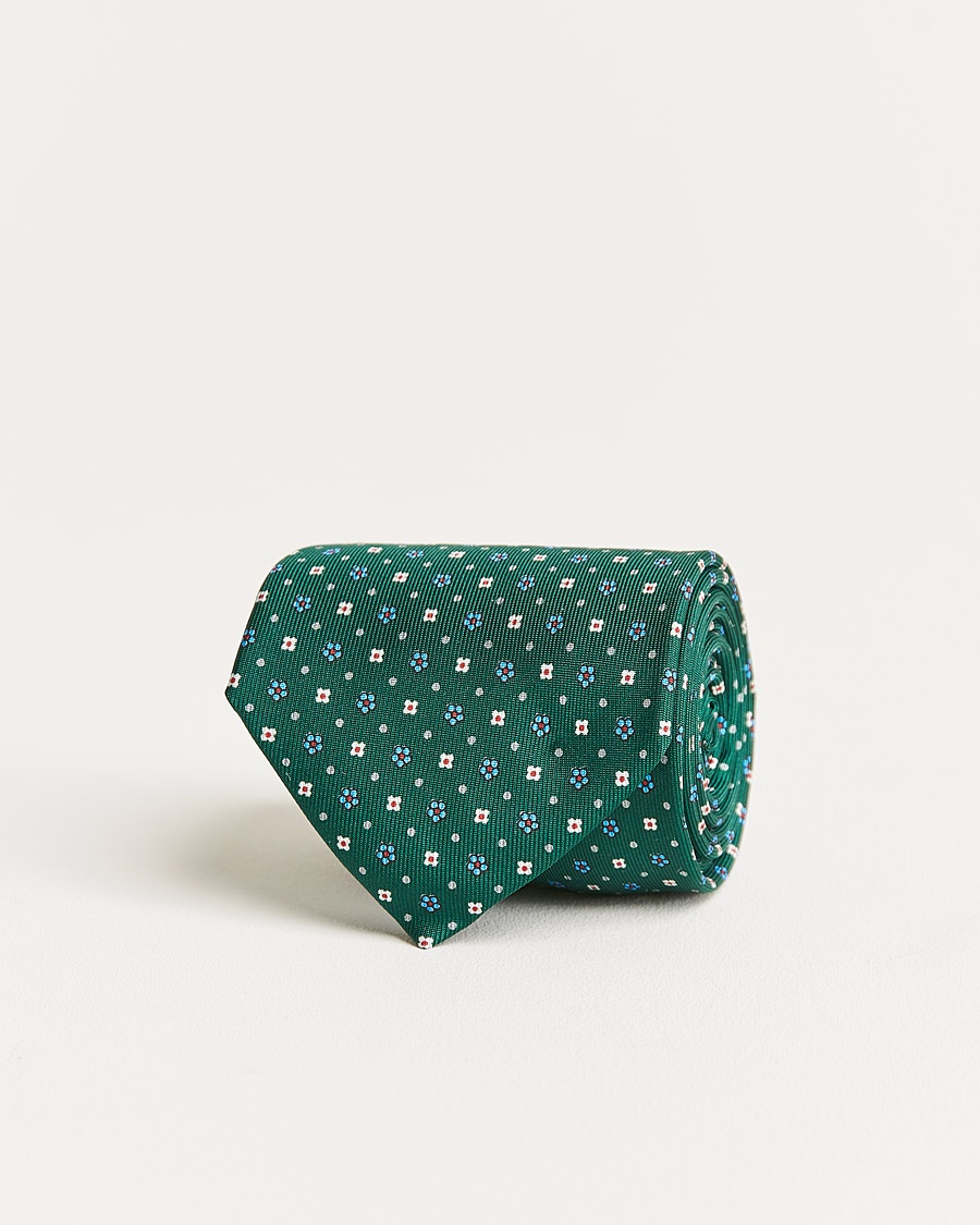 E. Marinella 3-Fold Flower Pattern Silk Tie Dark Green E. Marinella 3-Fold Flower Pattern Silk Tie Dark Green