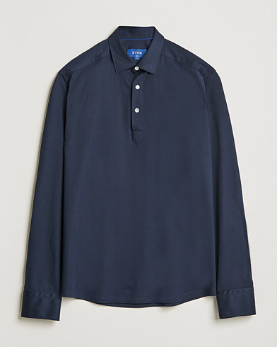 Herre | Business & Beyond | Eton | Slim Fit Cotton Piqué Popover Shirt  Navy
