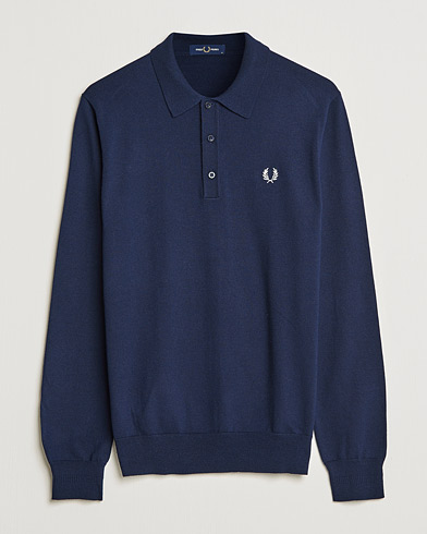 Herre | Strikkede pikéer | Fred Perry | Long Sleeve Knitted Shirt Navy