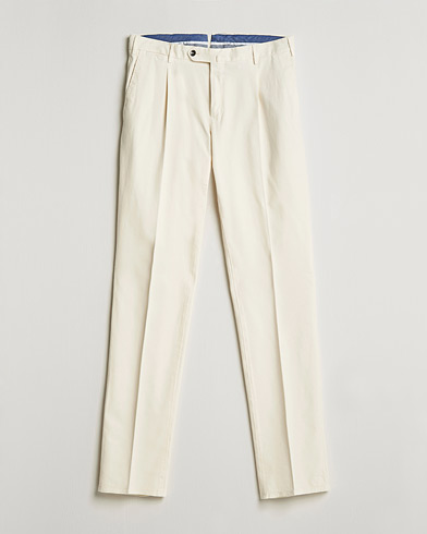 Herre | Chinos | PT01 | Slim Fit Pleated Cotton Stretch Chinos Off White