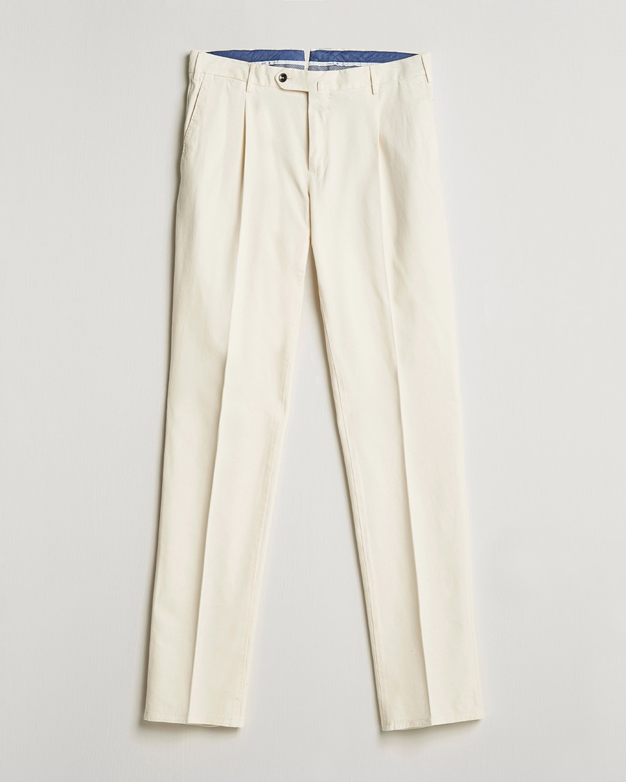  Slim Fit Pleated Cotton Stretch Chinos Off White