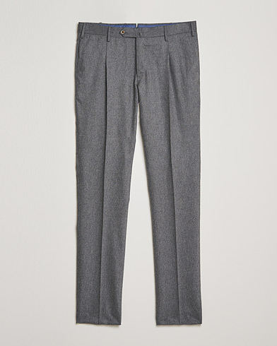 Herre |  | PT01 | Slim Fit Pleated Flannel Trousers Light Grey