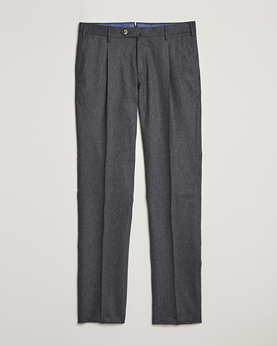 Herre |  | PT01 | Slim Fit Pleated Flannel Trousers Grey Melange