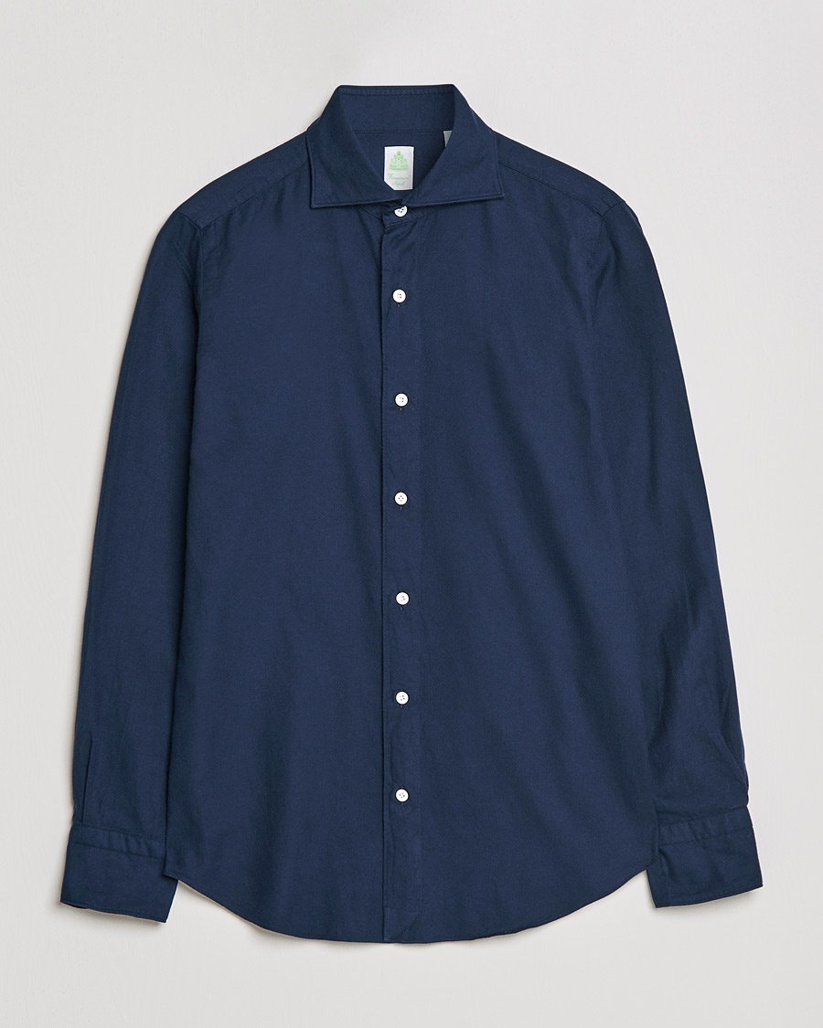 Herre | | Finamore Napoli | Tokyo Slim Flannel Shirt Navy