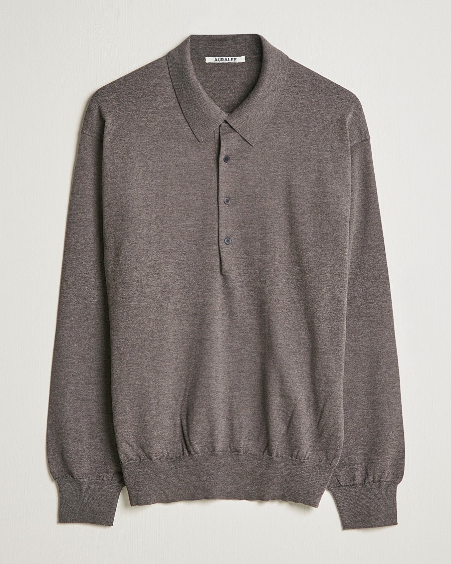 Herre | | Auralee | Knitted Wool Polo Dark Brown