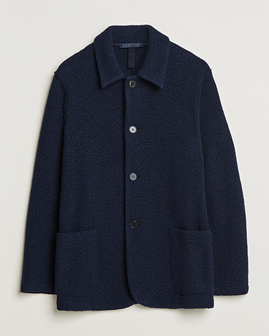 Herre |  | Harris Wharf London | Harrington Wool Boucleè Shirt Jacket Navy