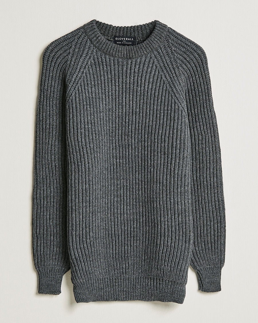 Herre | | Gloverall | Fisherman Rib Chunky Wool Crew Neck Grey