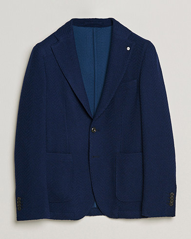 Herre | Strikkede blazere  | L.B.M. 1911 | Punto Knitted Wool Structure Blazer Navy