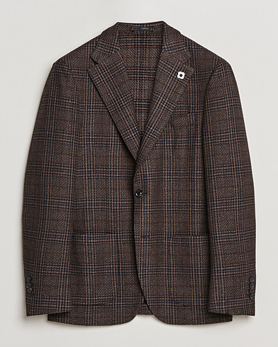 Herre | Dressjakker | Lardini | Checked Patch Pocket Wool/Silk Blazer Brown