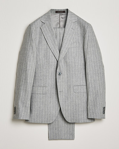 Herre | Dresser | Oscar Jacobson | Ego Pinstripe Wool Flannel Suit Grey Melange