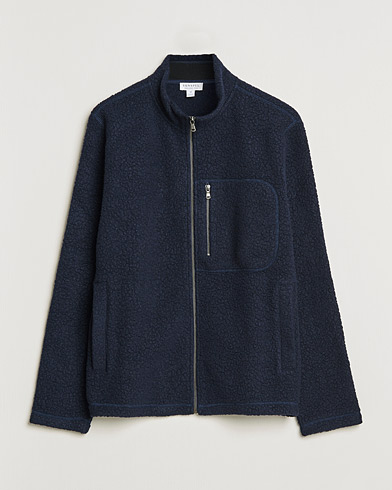 Herre | Fleecegensere | Sunspel | Eco Wool Full Zip Fleece Jacket Navy
