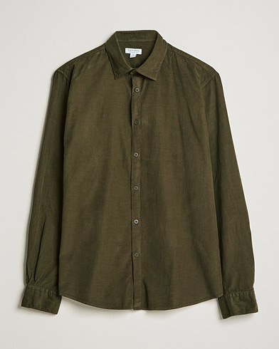 Herre | Cordfløyelskjorter | Sunspel | Cotton Baby Cord Shirt Dark Moss