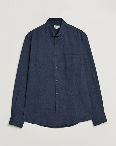 Herre | Flanellskjorter | Sunspel | Brushed Cotton Flannel Shirt Navy Melange
