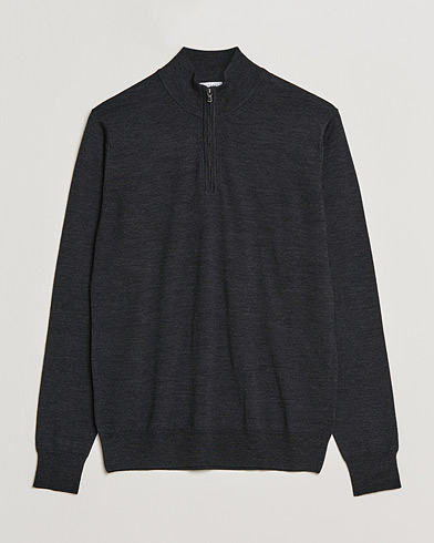 Herre |  | Sunspel | Merino Half Zip Sweater Charcoal Melange