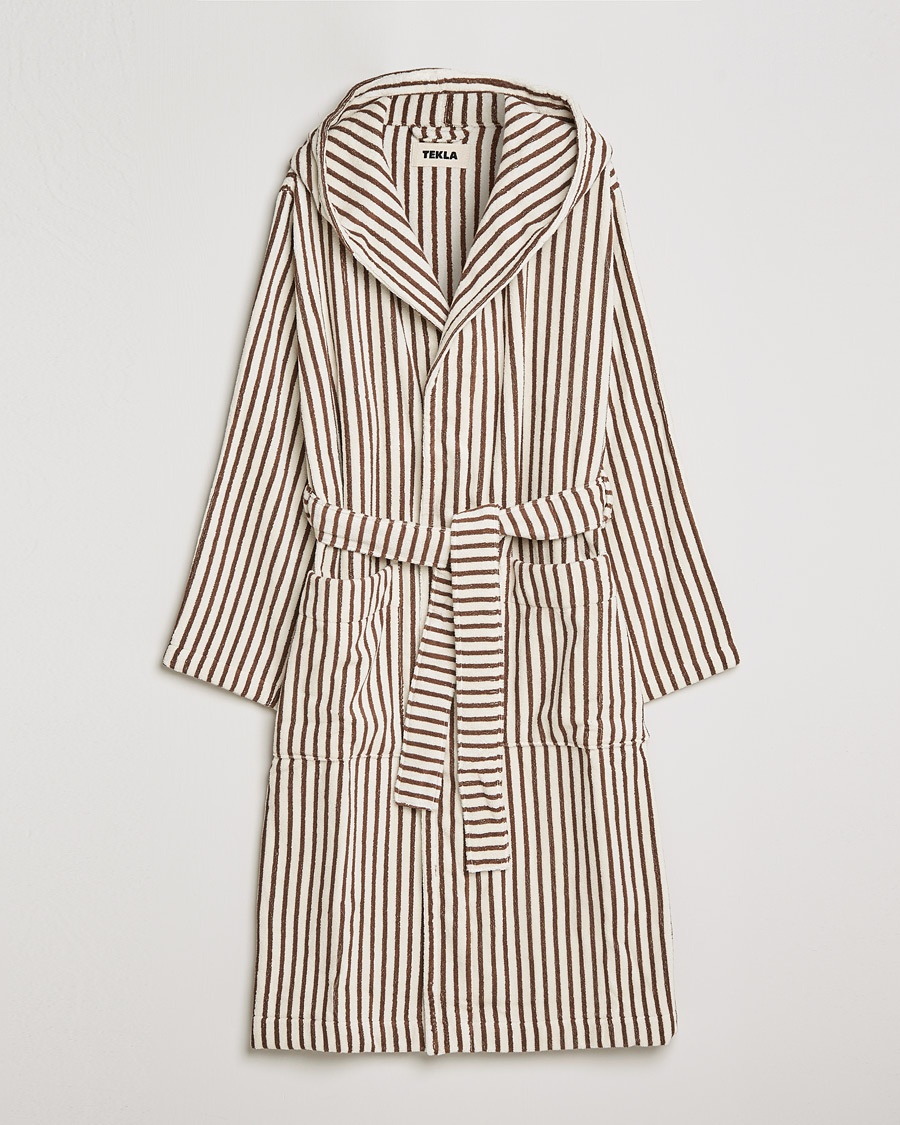 Tekla Organic Terry Hooded Bathrobe Kodiak Stripes – Brun