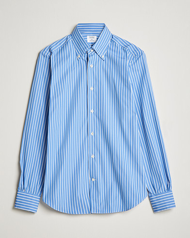 Herre |  | Mazzarelli | Soft Button Down Stripe Shirt Blue/White
