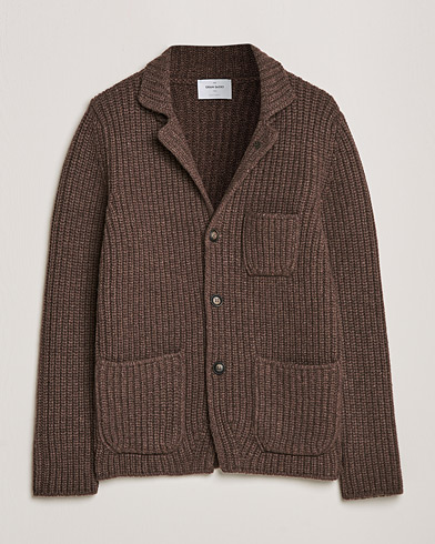 Herre |  | Gran Sasso | Heavy Wool Knitted Blazer Cardigan Brown