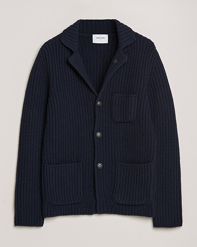 Herre |  | Gran Sasso | Heavy Wool Knitted Blazer Cardigan Navy