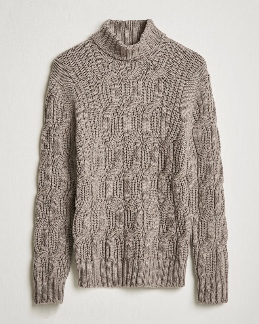 Herre | | Gran Sasso | Cable Knitted Wool/Cashmere Roll Neck Brown