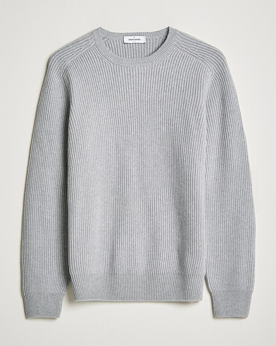 Herre |  | Gran Sasso | Knitted Wool/Cashmere Structure Crewneck Light grey