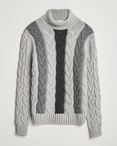 Herre | Pologensere | Gran Sasso | Cable Knitted Wool Rollneck Grey