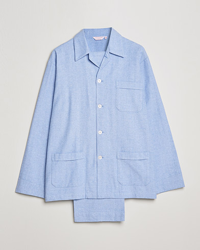 Herre |  | Derek Rose | Brushed Cotton Flannel Herringbone Pyjama Set Blue