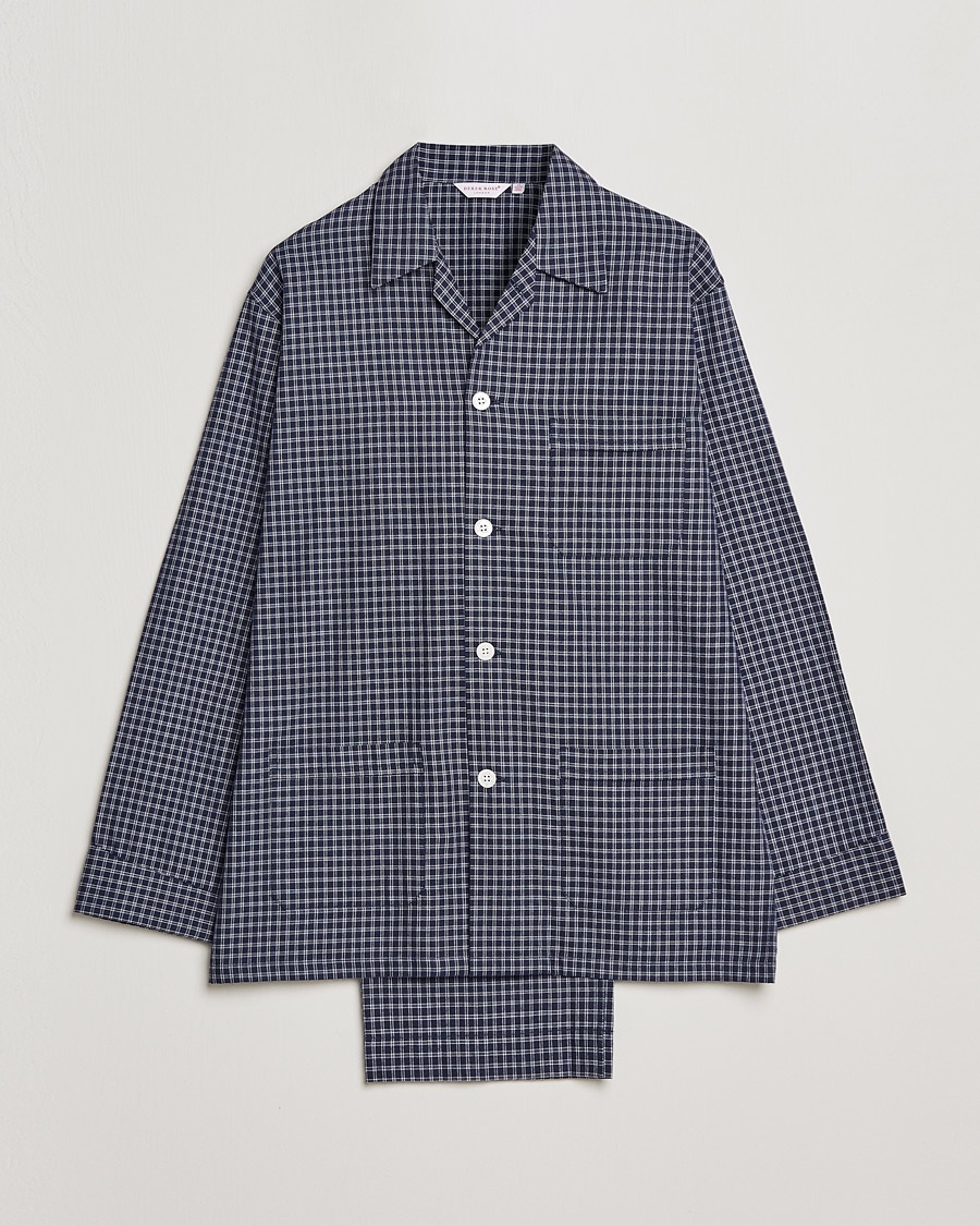 Derek Rose Checked Cotton Pyjama Set Navy – Blå