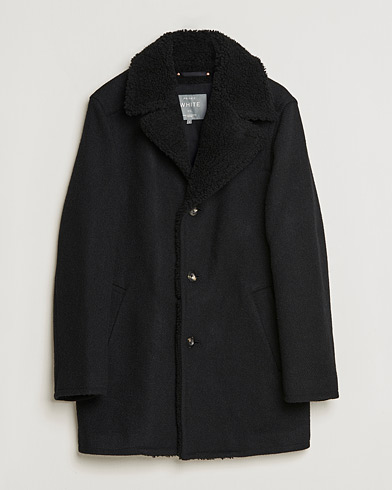 Herre | Best of British | Private White V.C. | The Shearling Car Coat Navy