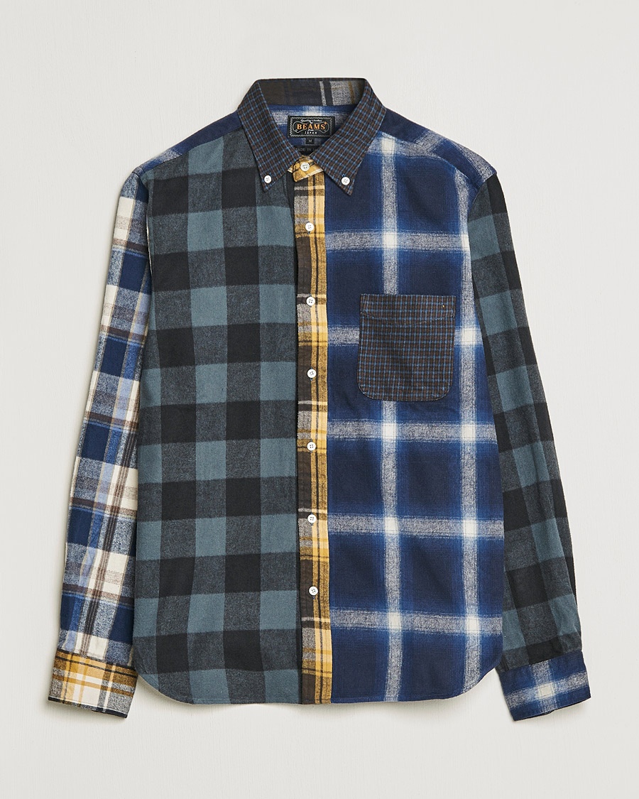 Herre | | BEAMS PLUS | Flannel Panel Button Down Shirt Navy Check