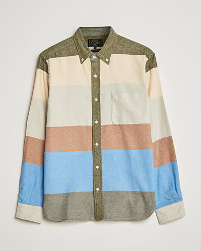 Herre |  | BEAMS PLUS | Flannel Multi Stripe Shirt Olive/Cream