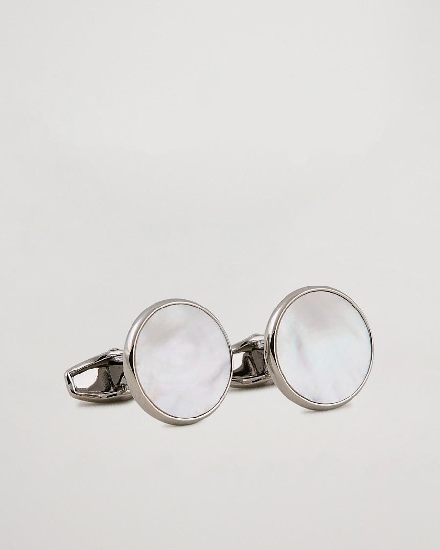 Amanda Christensen Cufflink & Shirt Studs Set White/Silver – Hvit