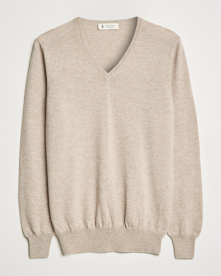 Herre | Pullovers v-hals | Piacenza Cashmere | Cashmere V Neck Sweater Beige