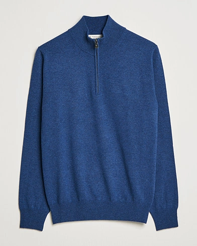 Herre | Kashmirgensere | Piacenza Cashmere | Cashmere Half Zip Sweater Indigo Blue