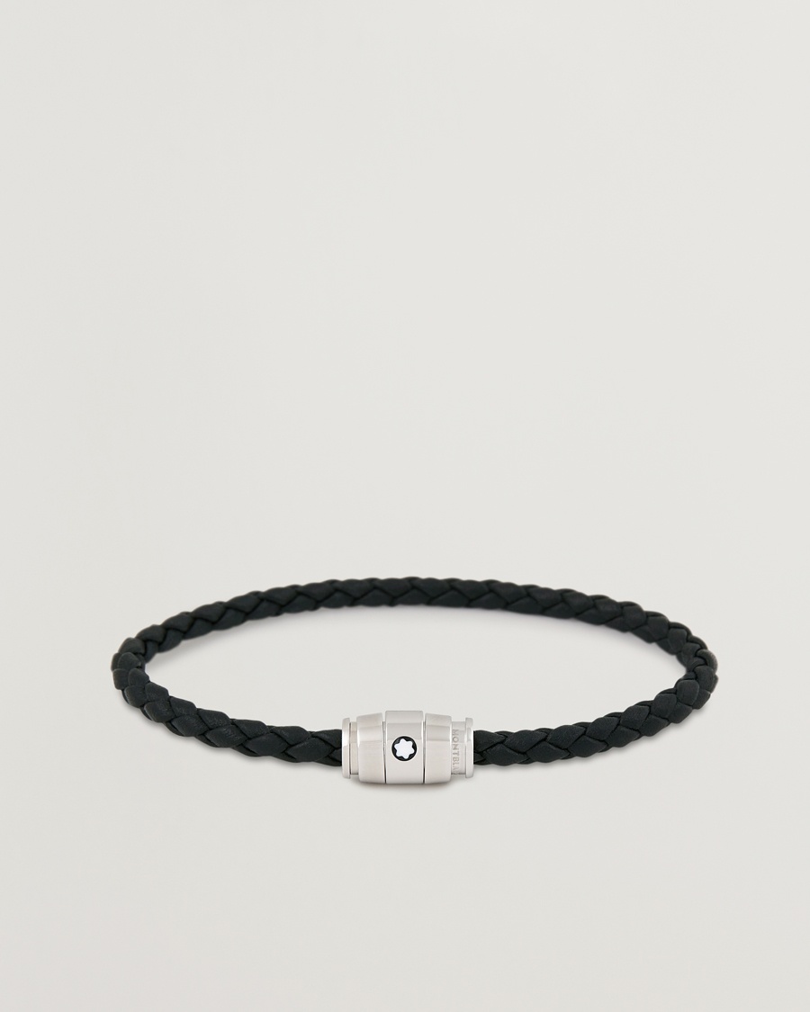 Montblanc Bracelet Steel 3 Rings Leather Black – Svart