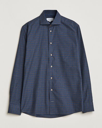 Herre | Klær | Eton | Fine Twill Melange Shirt Navy Blue Checked